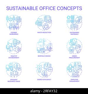 Gradient icons for sustainable office concepts Stock Vector