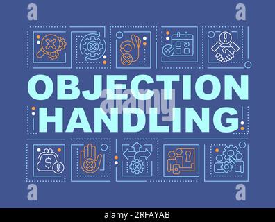 Objection handling word concepts dark blue banner Stock Vector