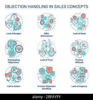 Objection handling in sales multi color concept icons Stock Vector