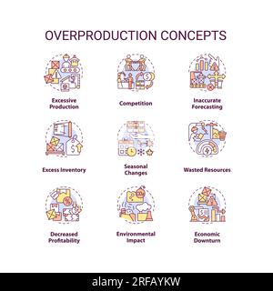Customizable icons for overproduction concepts Stock Vector