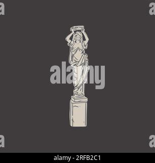 Hand drawn vector abstract outline,graphic,line greek ancient sculpture statue line art modern drawing set.Antique classic statues in trendy bohemian Stock Vector