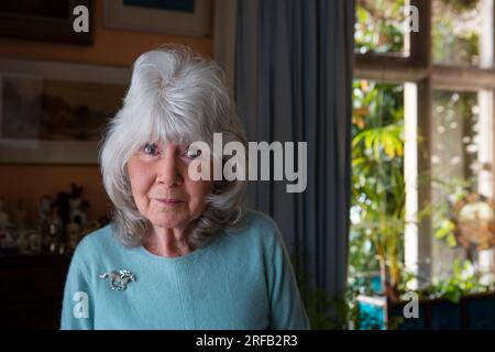 Portrait of author Jilly Cooper at her home in Gloucestershire, she was awarded a CBE in the 2018 New Year's honours list. Stock Photo