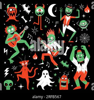 Rocking Monster Mash Halloween Festive Set Stock Vector