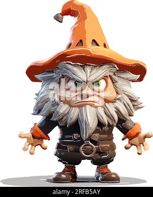 vector halloween scary old man. evil man with orange hat. angry old man vector illustration on white background Stock Vector