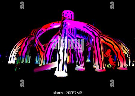 LIT Light Festival Colourful Lights Lines of Light Inflatable Projection and illuminations at Night Werribee Melbourne Australia Stock Photo