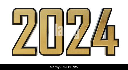 2024 New Year golden isolated on white background. 3d render Stock Photo