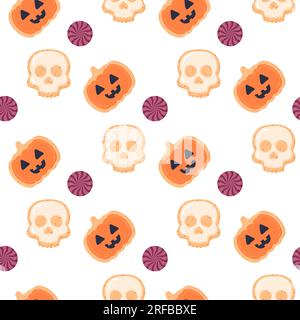 Halloween candy cookies cupcakes pattern seamless treats Stock Vector