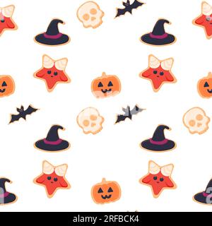 Halloween seamless cookie pattern seamless pattern satan candy cookies. Vector illustration Stock Vector