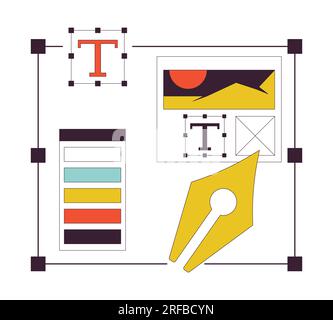 Graphic designer software, flat line color isolated vector object Stock Vector