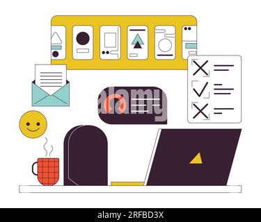 Workplace flat line concept vector spot illustration Stock Vector
