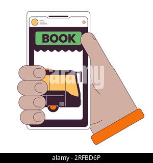 Buying tickets on train online flat line concept vector spot illustration Stock Vector
