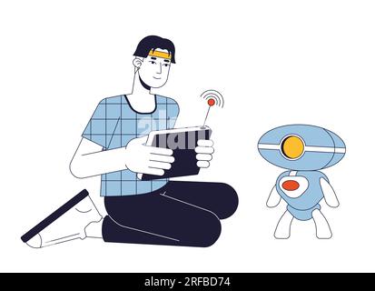 Robotics engineer flat line concept vector spot illustration Stock Vector