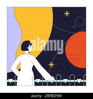 Scientist explore outer space flat line concept vector spot illustration Stock Vector