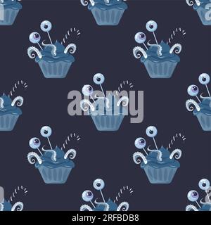 Halloween candy cookies cupcakes pattern seamless. Vector illustration Stock Vector
