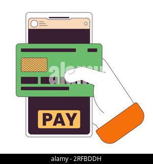 Online banking app flat line concept vector spot illustration Stock Vector