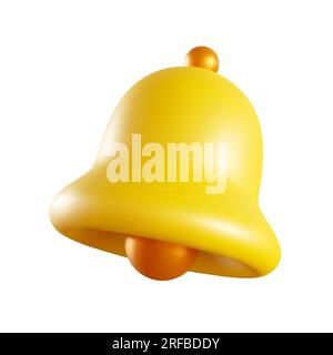 Realistic notification bell in 3D style. Yellow ringing bell isolated on white background. Vector illustration Stock Vector