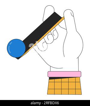 Hand holding gutter with sphere flat line color isolated conceptual clipart Stock Vector