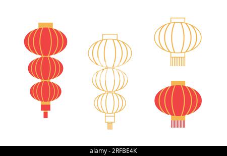 Different types of chinese lanterns patterns. Lantern festival or chinese new year decorative elements. Stock Vector