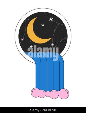 Surreal waterfall coming through window flat line color isolated conceptual clipart Stock Vector