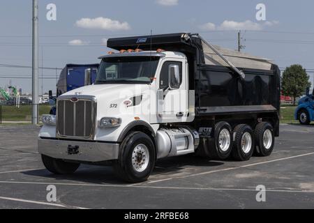 Indianapolis - August 1, 2023: Navistar International Semi Dump Truck display at a dealership. Navistar International is subsidiary of Traton. Stock Photo