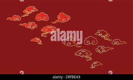 Traditional chinese golden clouds vector set. Auspicious chinese clouds symbols, decorative elements for cny, spring festival or lunar new year. Stock Vector