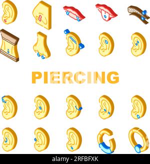 piercing ring earring nose icons set vector Stock Vector