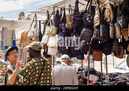 Street market stall, Marseillan, Herault, Occitanie, Franceg Stock Photo