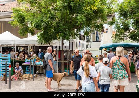 Street market, Marseillan, Herault, Occitanie, France Stock Photo