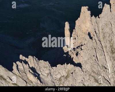 AERIAL VIEW. Geological curiosity on the commune of Valloire overlooking the road leading to Col du Galibier. Savoie, France. Stock Photo