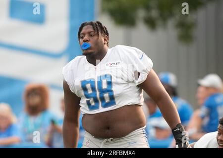 Detroit Lions defensive tackle Brodric Martin watches during an NFL  football rookie minicamp practice in Allen Park, Mich., Saturday, May 13,  2023. (AP Photo/Paul Sancya Stock Photo - Alamy