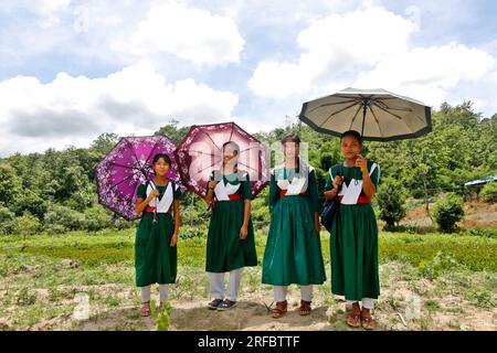 Khagrachhari, Bangladesh - July 23, 2023: The same educational curriculum system for the tribal and Bengali students of the hilly regions of Banglades Stock Photo