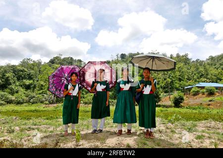 Khagrachhari, Bangladesh - July 23, 2023: The same educational curriculum system for the tribal and Bengali students of the hilly regions of Banglades Stock Photo