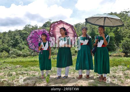 Khagrachhari, Bangladesh - July 23, 2023: The same educational curriculum system for the tribal and Bengali students of the hilly regions of Banglades Stock Photo