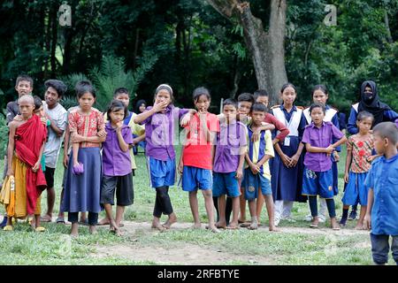 Khagrachhari, Bangladesh - July 23, 2023: The same educational curriculum system for the tribal and Bengali students of the hilly regions of Banglades Stock Photo