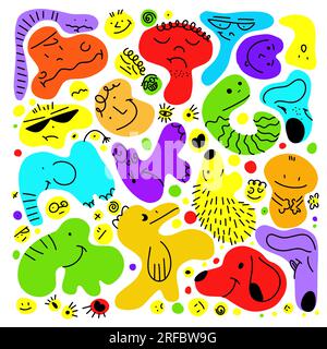 Set of faces and animals in trendy flat style. Vector illustration Stock Vector