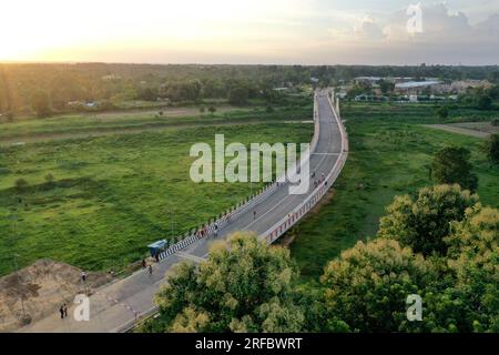 Khagrachhari, Bangladesh - July 24, 2023: Bangladesh- India Friendship Bridge connecting Ramgarh- Saboom land port built by the Government of India at Stock Photo