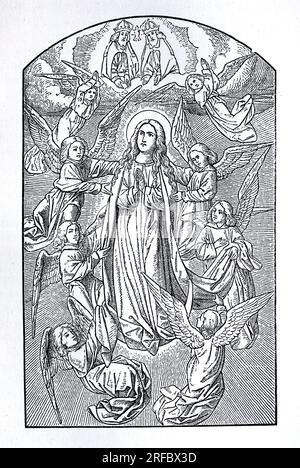 Assumption of the Blessed Virgin Mary Engraving from the Vienna Missal published in Lives of the Saints by Sabin Baring-Gould. Stock Photo