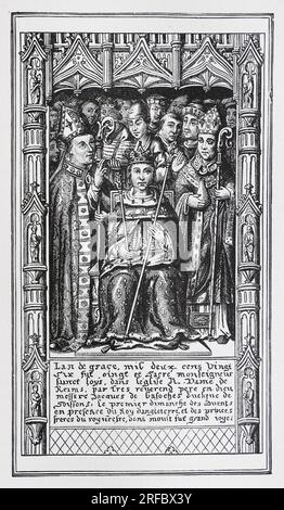 Coronation of Saint Louis, King Louis IX of France, at Reims. Engraving from Lives of the Saints by Sabin Baring-Gould. Stock Photo