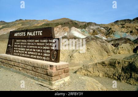 Sign at Artists palette in Death Valley, a desert in California, USA Stock Photo