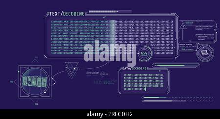 Server data processing interface with text decoding. Stock Vector