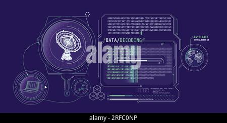 Interface screen for decoding radio telescope data. Stock Vector