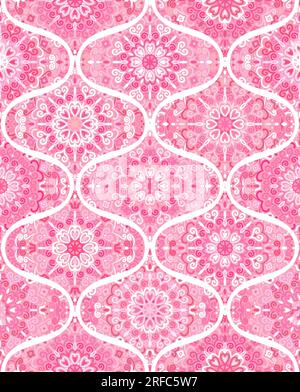 Pink ogee pattern from intricate flower mandalas Stock Vector
