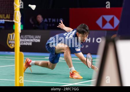 Sydney, Australia. 02nd Aug, 2023. Hiroki Midorikawa of Japan in action during day 2 of the Sathio Group Australian Badminton Open 2023 at Quaycentre on August 2, 2023 in Sydney, Australia Credit: IOIO IMAGES/Alamy Live News Stock Photo