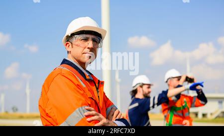 Engineer working with confident. Worker outdoor working. Mega project construction. Stock Photo
