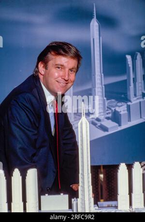 Developer Donald Trump of the Trump Organization, with architectural models of buildings of the New York skyline. Photograph by Bernard Gotfryd Stock Photo