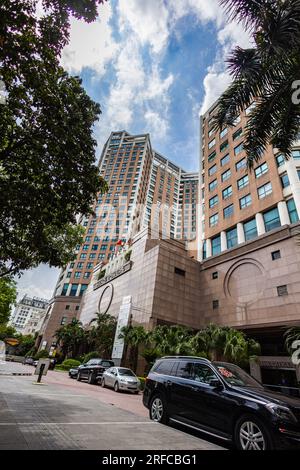 Hanoi, Vietnam - May 24, 2023: Hanoi Towers, a silhouette of modernity against the sky, rises proudly, casting shadows of progress onto the bustling c Stock Photo