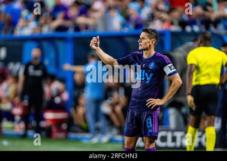 Charlotte, NC, USA. 29th July, 2023. Charlotte FC Ashley Westwood (8) during the first half of the Leagues Cup match up against the Necaxa at Bank of America Stadium in Charlotte, NC. (Scott KinserCal Sport Media). Credit: csm/Alamy Live News Stock Photo