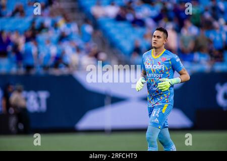 Charlotte, NC, USA. 29th July, 2023. Necaxa Raul Gudino (1) before the Leagues Cup match up against the Charlotte FC at Bank of America Stadium in Charlotte, NC. (Scott KinserCal Sport Media). Credit: csm/Alamy Live News Stock Photo