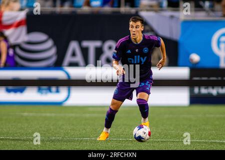 Charlotte, NC, USA. 29th July, 2023. Charlotte FC Andrew Privett (34) during the first half of the Leagues Cup match up against the Necaxa at Bank of America Stadium in Charlotte, NC. (Scott KinserCal Sport Media). Credit: csm/Alamy Live News Stock Photo