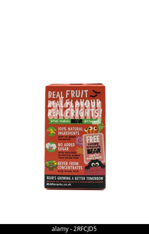Irvine, Scotland, UK-May 06, 2023: Bearsnacks branded strawberry yo yo confectionary for children in a cardboard box displaying graphics and icons rel Stock Photo